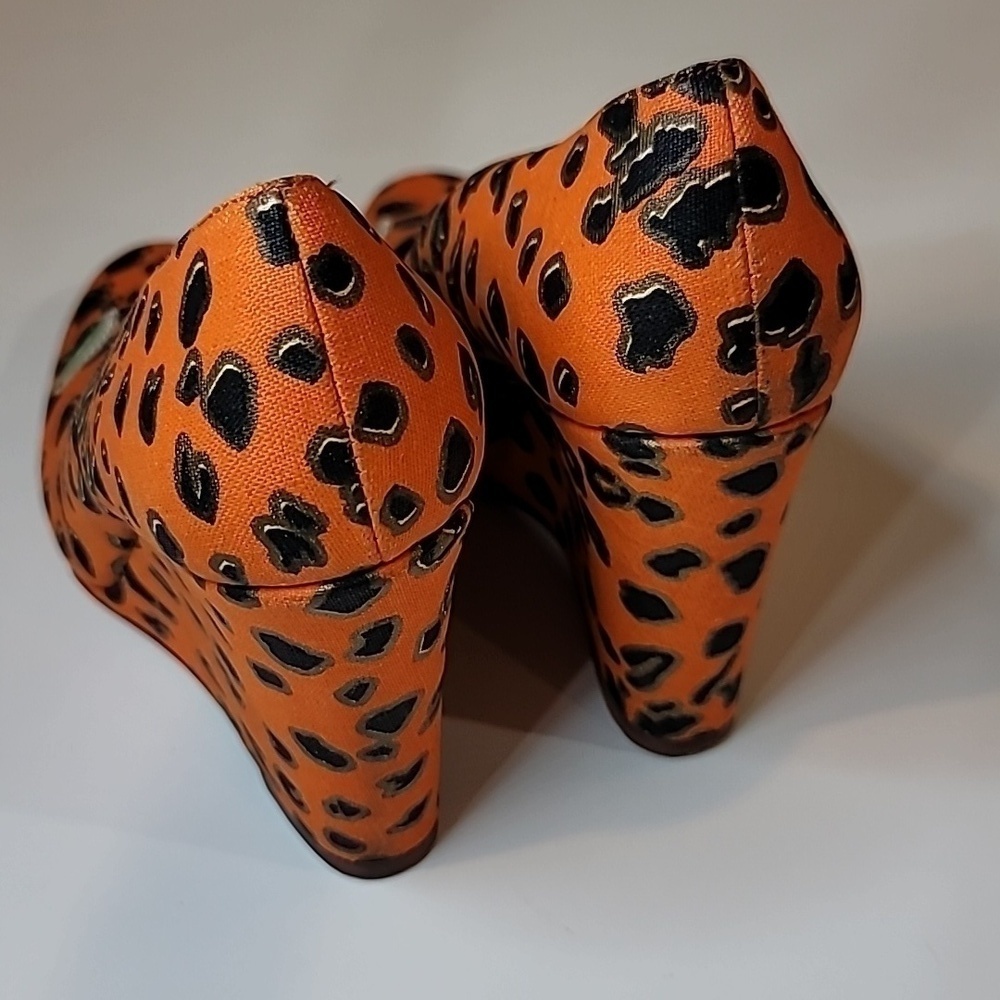 Ashley DEARBORN Leopard Lizard Cheetah Funky Rare Leather Almond Toe Wedge Heel - Picture 6 of 7